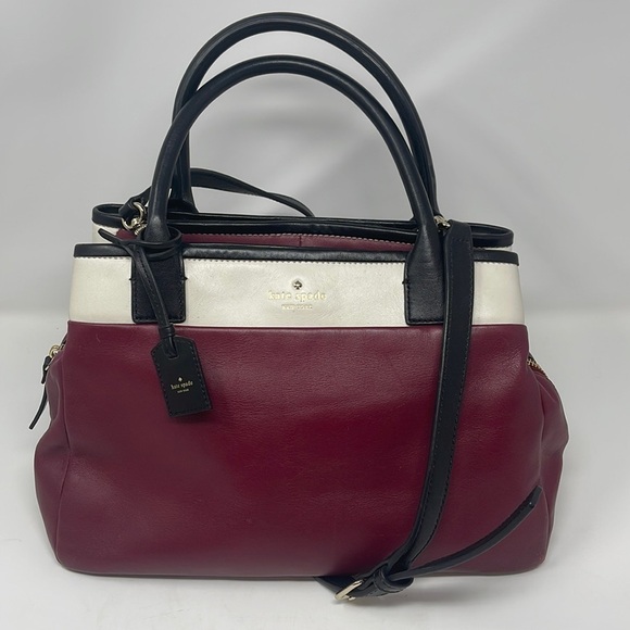 Kate Spade Black White Maroon Tote Convertible Satchel - Picture 1 of 17